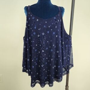 Love & Legend Top 3X Plus Size Blue Sleeveless Adjustable Straps Layered Fabric